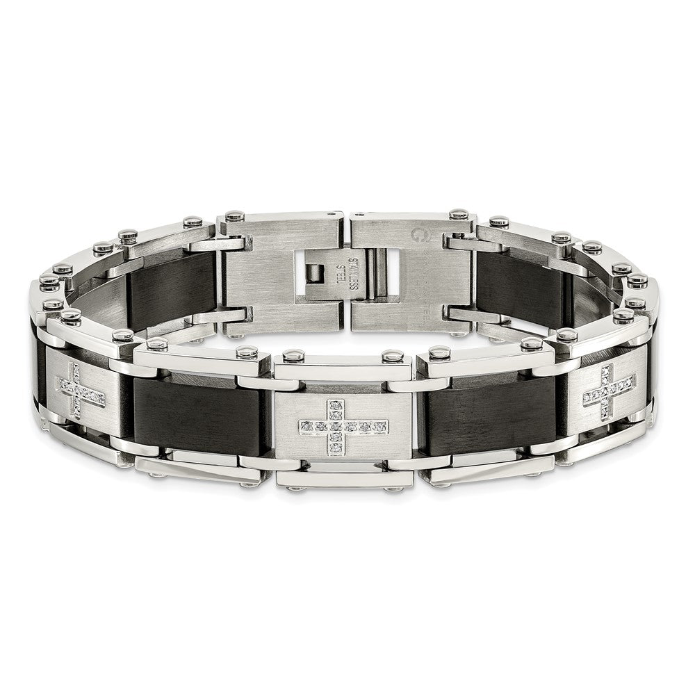 Stainless Steel Chisel Brushed And Polished Black Ip-Plated With 1/4 Carat Diamond 8.75 Inch Bracelet