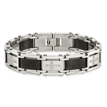 Stainless Steel Chisel Brushed And Polished Black Ip-Plated With 1/4 Carat Diamond 8.75 Inch Bracelet