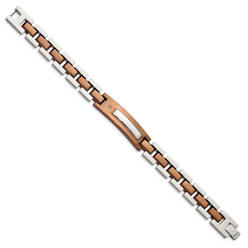 Stainless Steel Chisel Polished Brown Ip-Plated With .01 Carat Diamond 8.5 Inch Bracelet
