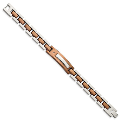 Stainless Steel Chisel Polished Brown Ip-Plated With .01 Carat Diamond 8.5 Inch Bracelet