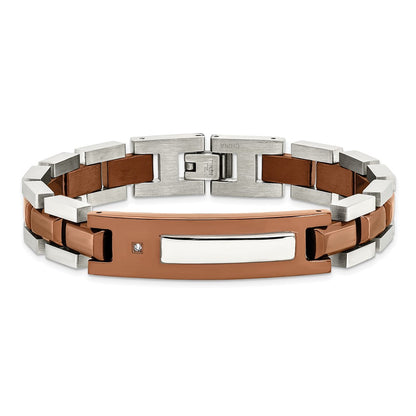 Stainless Steel Chisel Polished Brown Ip-Plated With .01 Carat Diamond 8.5 Inch Bracelet