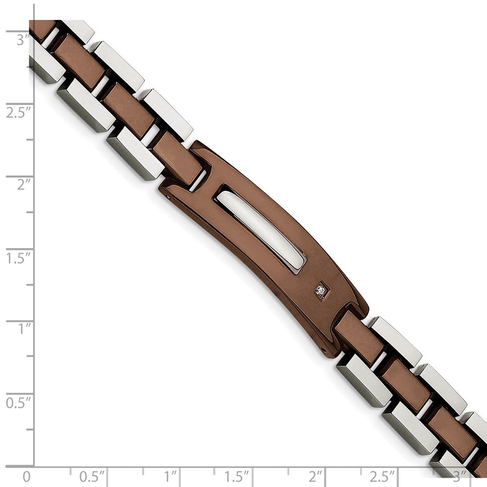 Stainless Steel Chisel Polished Brown Ip-Plated With .01 Carat Diamond 8.5 Inch Bracelet