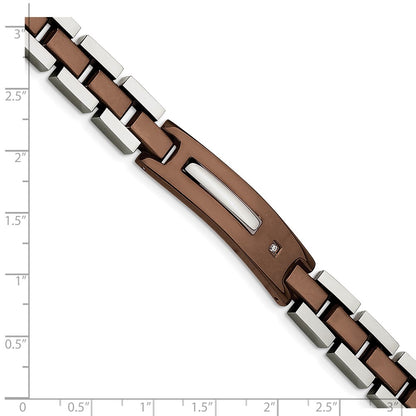 Stainless Steel Chisel Polished Brown Ip-Plated With .01 Carat Diamond 8.5 Inch Bracelet