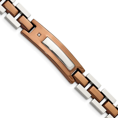 Stainless Steel Chisel Polished Brown Ip-Plated With .01 Carat Diamond 8.5 Inch Bracelet