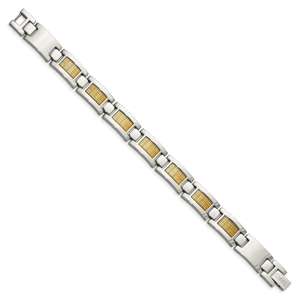 Stainless Steel Chisel Polished With 18K Gold Foil Inlay 8.25 Inch Link Bracelet