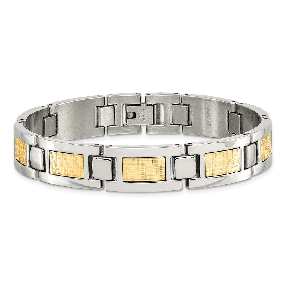 Stainless Steel Chisel Polished With 18K Gold Foil Inlay 8.25 Inch Link Bracelet