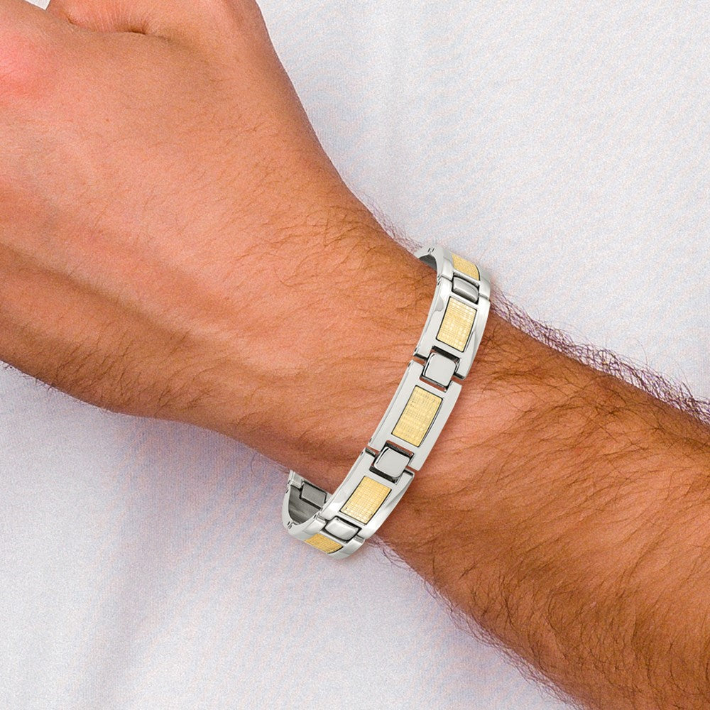 Stainless Steel Chisel Polished With 18K Gold Foil Inlay 8.25 Inch Link Bracelet