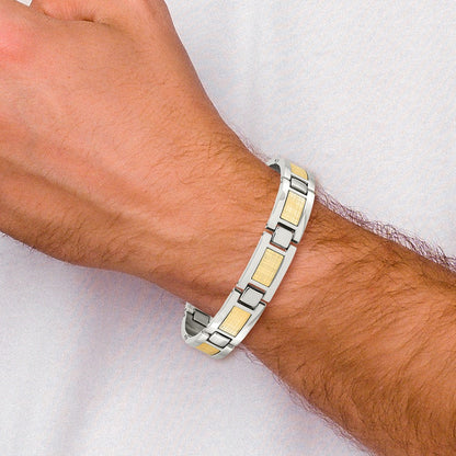 Stainless Steel Chisel Polished With 18K Gold Foil Inlay 8.25 Inch Link Bracelet