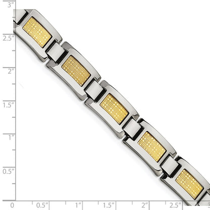 Stainless Steel Chisel Polished With 18K Gold Foil Inlay 8.25 Inch Link Bracelet