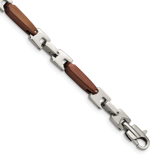 Stainless Steel Chisel Polished Brown Ip-Plated 8.25 Inch Bracelet