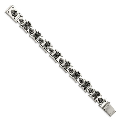 8 Inch Chisel Stainless Steel Antiqued And Polished Skull Link 8.25 Bracelet