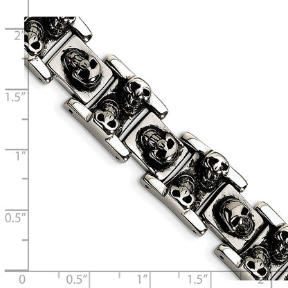 8 Inch Chisel Stainless Steel Antiqued And Polished Skull Link 8.25 Bracelet