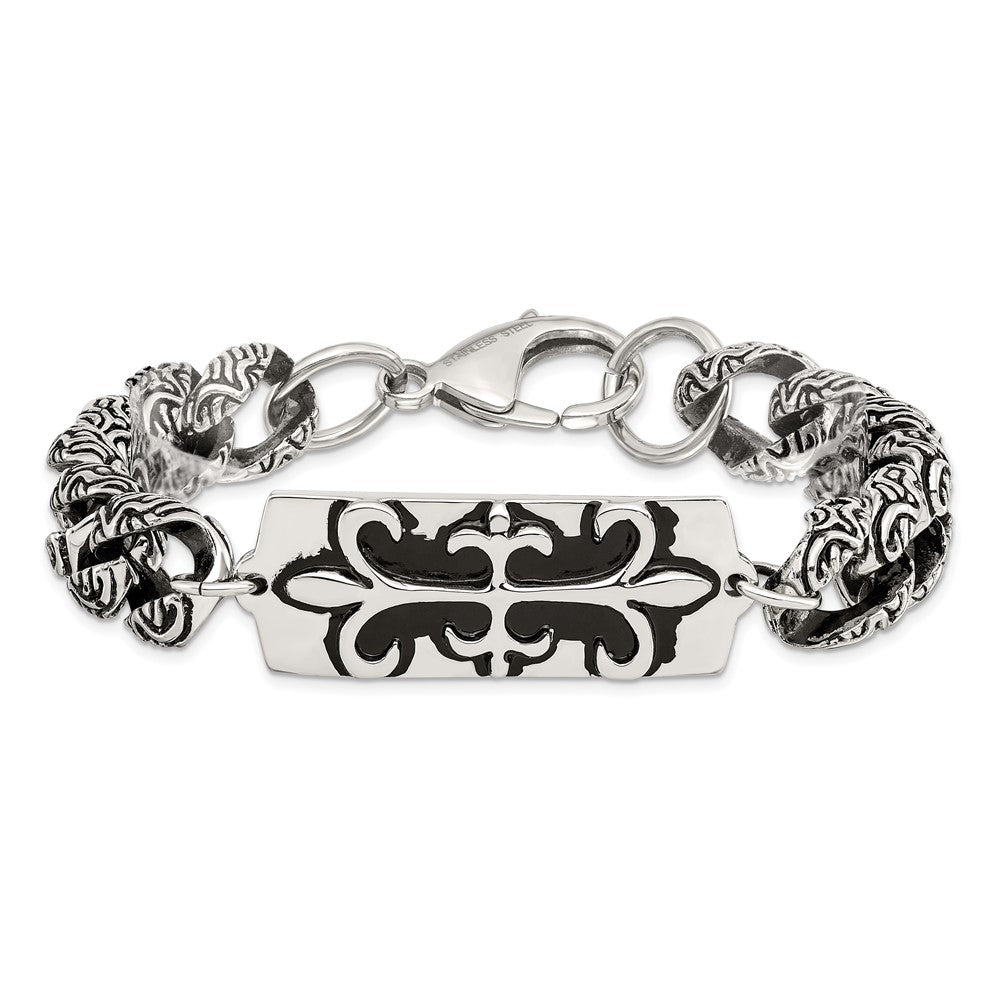 8.5 Inch Stainless Steel Antiqued And Polished Fleur De Lis 9In Bracelet