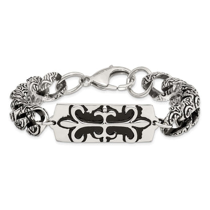 8.5 Inch Stainless Steel Antiqued And Polished Fleur De Lis 9In Bracelet