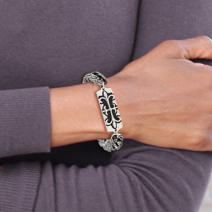 8.5 Inch Stainless Steel Antiqued And Polished Fleur De Lis 9In Bracelet