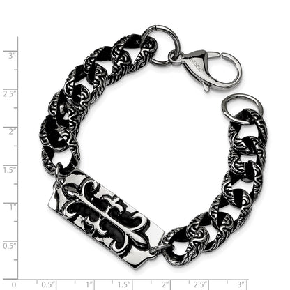 8.5 Inch Stainless Steel Antiqued And Polished Fleur De Lis 9In Bracelet
