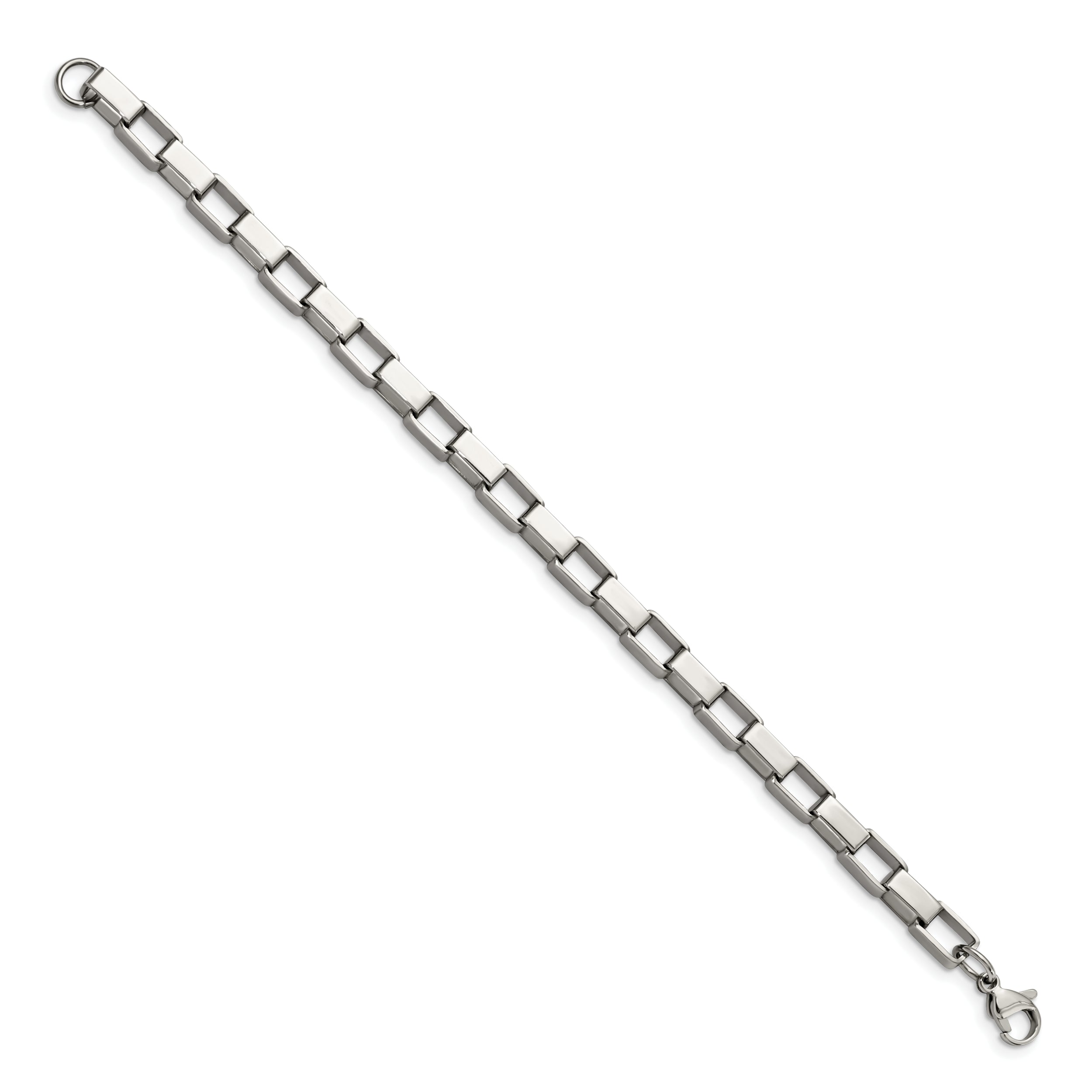 Stainless Steel Chisel Polished 8 Inch Square Link Bracelet