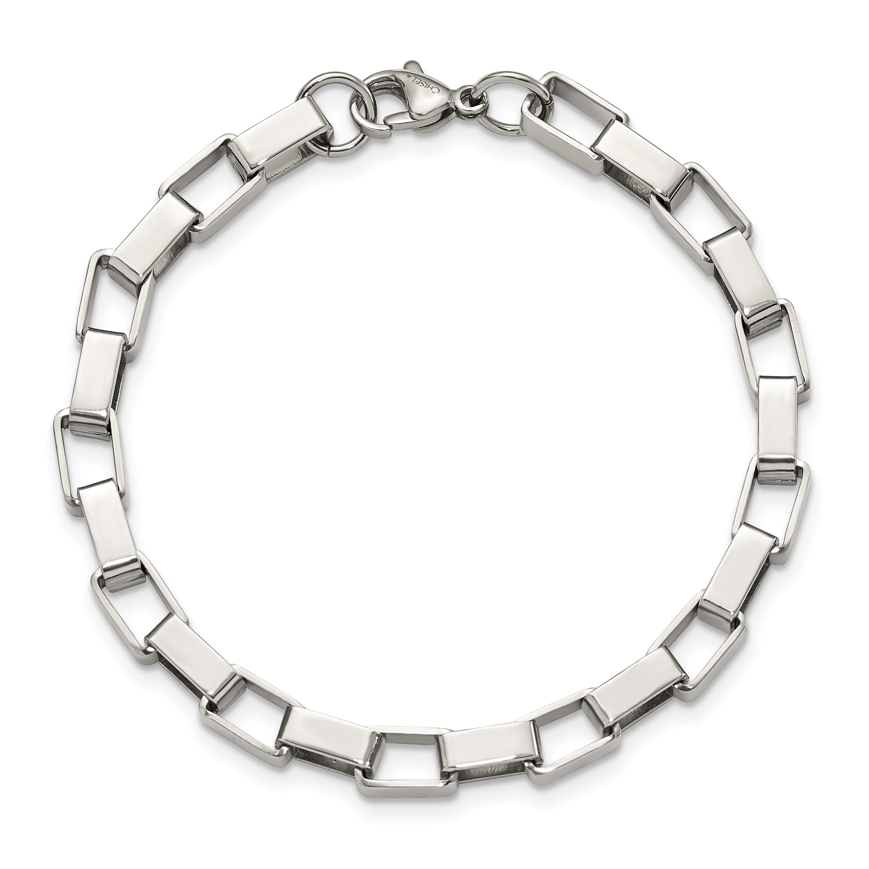 Stainless Steel Chisel Polished 8 Inch Square Link Bracelet