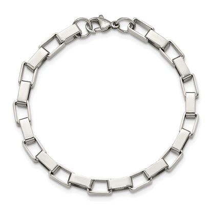 Stainless Steel Chisel Polished 8 Inch Square Link Bracelet