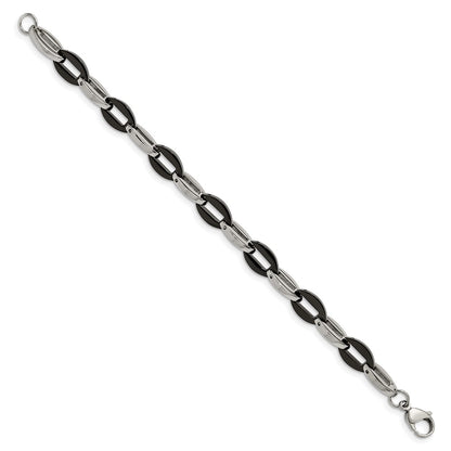 Stainless Steel Chisel Polished Black Ip-Plated 7.5 Inch Oval Link Bracelet