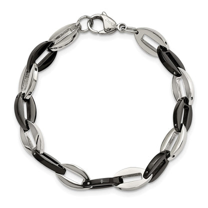 Stainless Steel Chisel Polished Black Ip-Plated 7.5 Inch Oval Link Bracelet