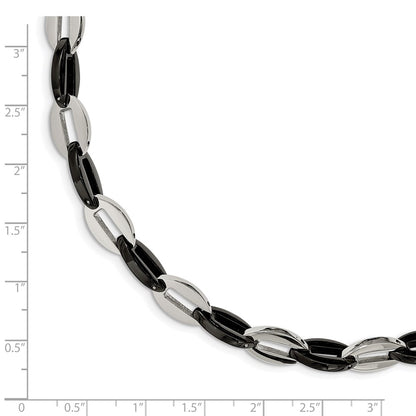 Stainless Steel Chisel Polished Black Ip-Plated 7.5 Inch Oval Link Bracelet