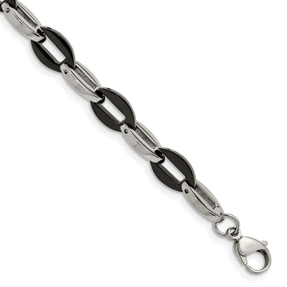 Stainless Steel Chisel Polished Black Ip-Plated 7.5 Inch Oval Link Bracelet