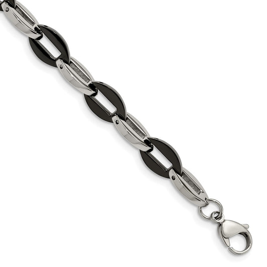 Stainless Steel Chisel Polished Black Ip-Plated 7.5 Inch Oval Link Bracelet