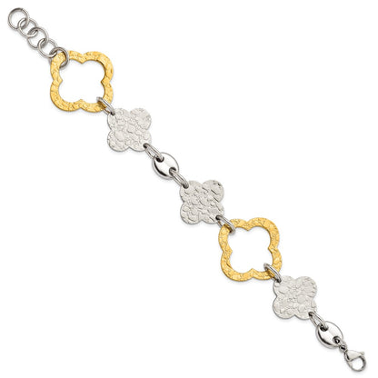 8 Inch Stainless Steel Yellow Ip-Plated Polished & Textured Fancy Link Bracelet