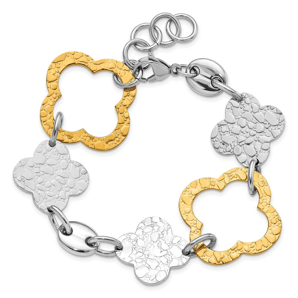 8 Inch Stainless Steel Yellow Ip-Plated Polished & Textured Fancy Link Bracelet