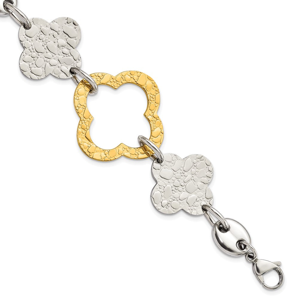 8 Inch Stainless Steel Yellow Ip-Plated Polished & Textured Fancy Link Bracelet