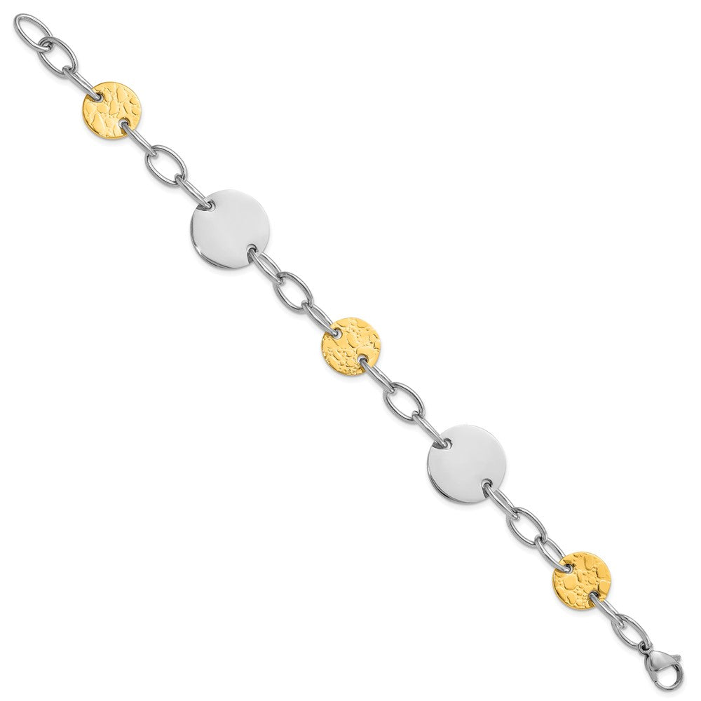 9 Inch Stainless Steel Yellow Ip-Plated Textured Circle Link Bracelet