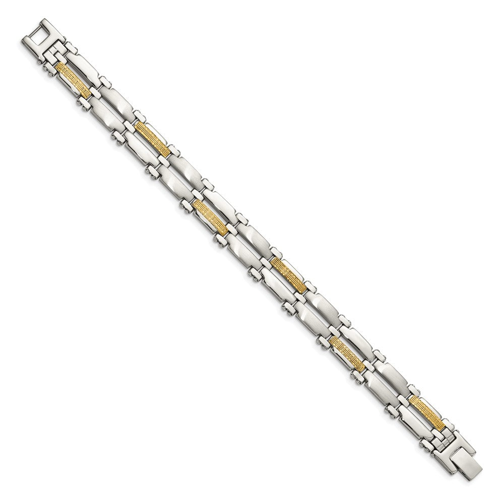 Stainless Steel Chisel With 14K Gold Accent Brushed And Polished 8.5 Inch Link Bracelet