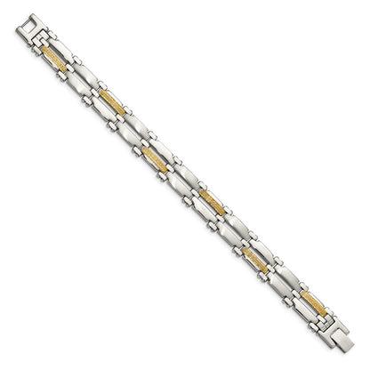 Stainless Steel Chisel With 14K Gold Accent Brushed And Polished 8.5 Inch Link Bracelet