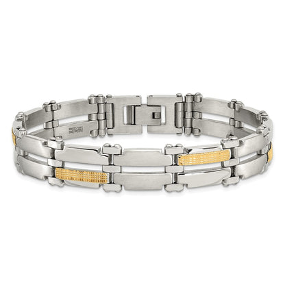 Stainless Steel Chisel With 14K Gold Accent Brushed And Polished 8.5 Inch Link Bracelet
