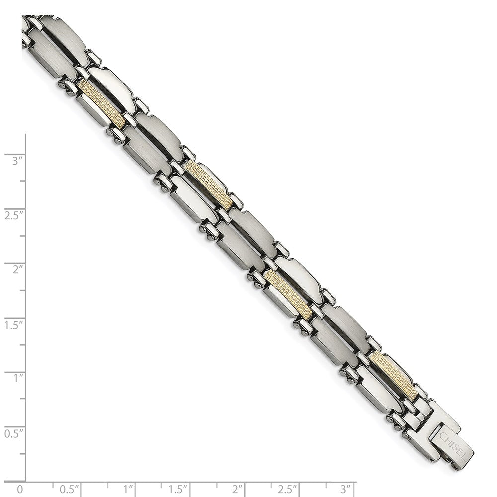 Stainless Steel Chisel With 14K Gold Accent Brushed And Polished 8.5 Inch Link Bracelet