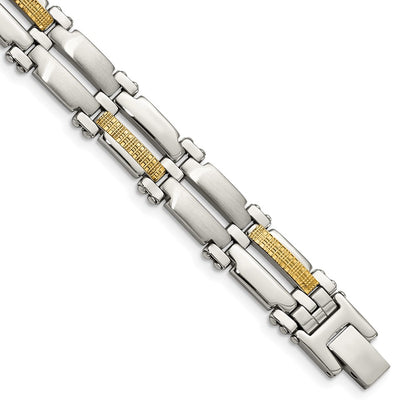 Stainless Steel Chisel With 14K Gold Accent Brushed And Polished 8.5 Inch Link Bracelet