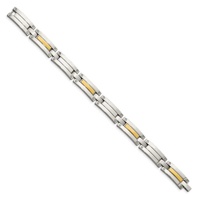 Stainless Steel Chisel With 14K Gold Accent Polished 8.5 Inch Link Bracelet