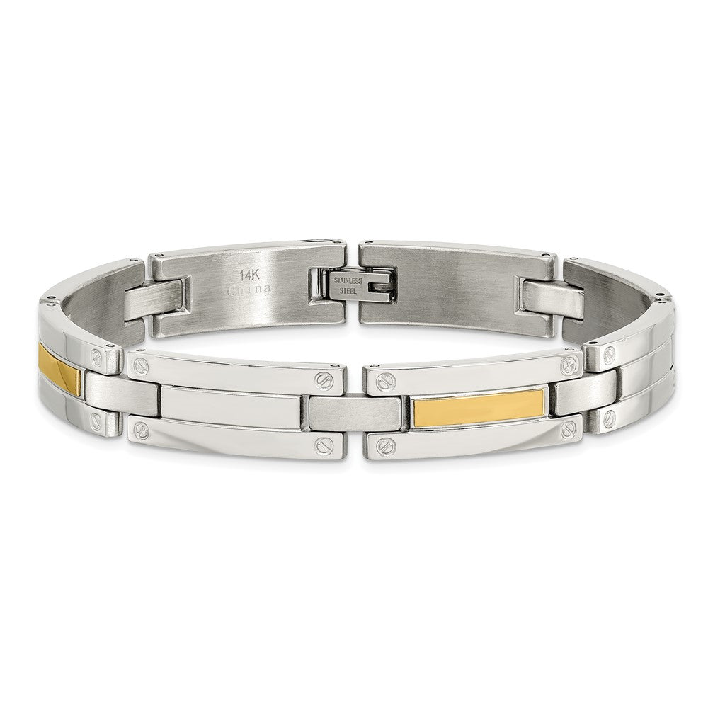 Stainless Steel Chisel With 14K Gold Accent Polished 8.5 Inch Link Bracelet