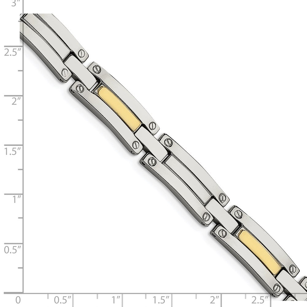Stainless Steel Chisel With 14K Gold Accent Polished 8.5 Inch Link Bracelet