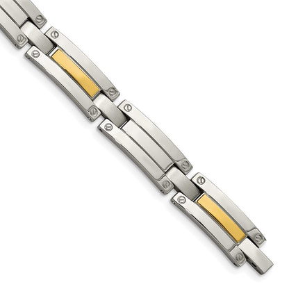 Stainless Steel Chisel With 14K Gold Accent Polished 8.5 Inch Link Bracelet