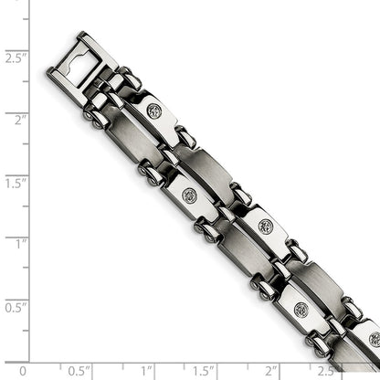 Stainless Steel Chisel Brushed And Polished With Rhodium-Plated 14K White Gold 1/20 Carat Diamond 8.5 Inch Bracelet