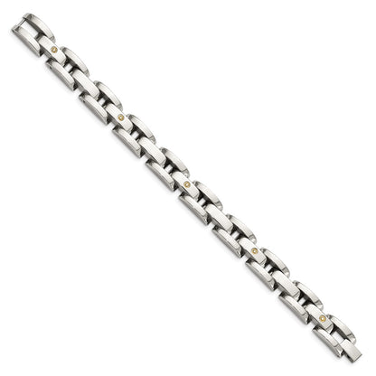 Stainless Steel Chisel Polished With Rhodium-Plated 14K White Gold Accent And .03 Carat Diamond 8.5 Inch Bracelet