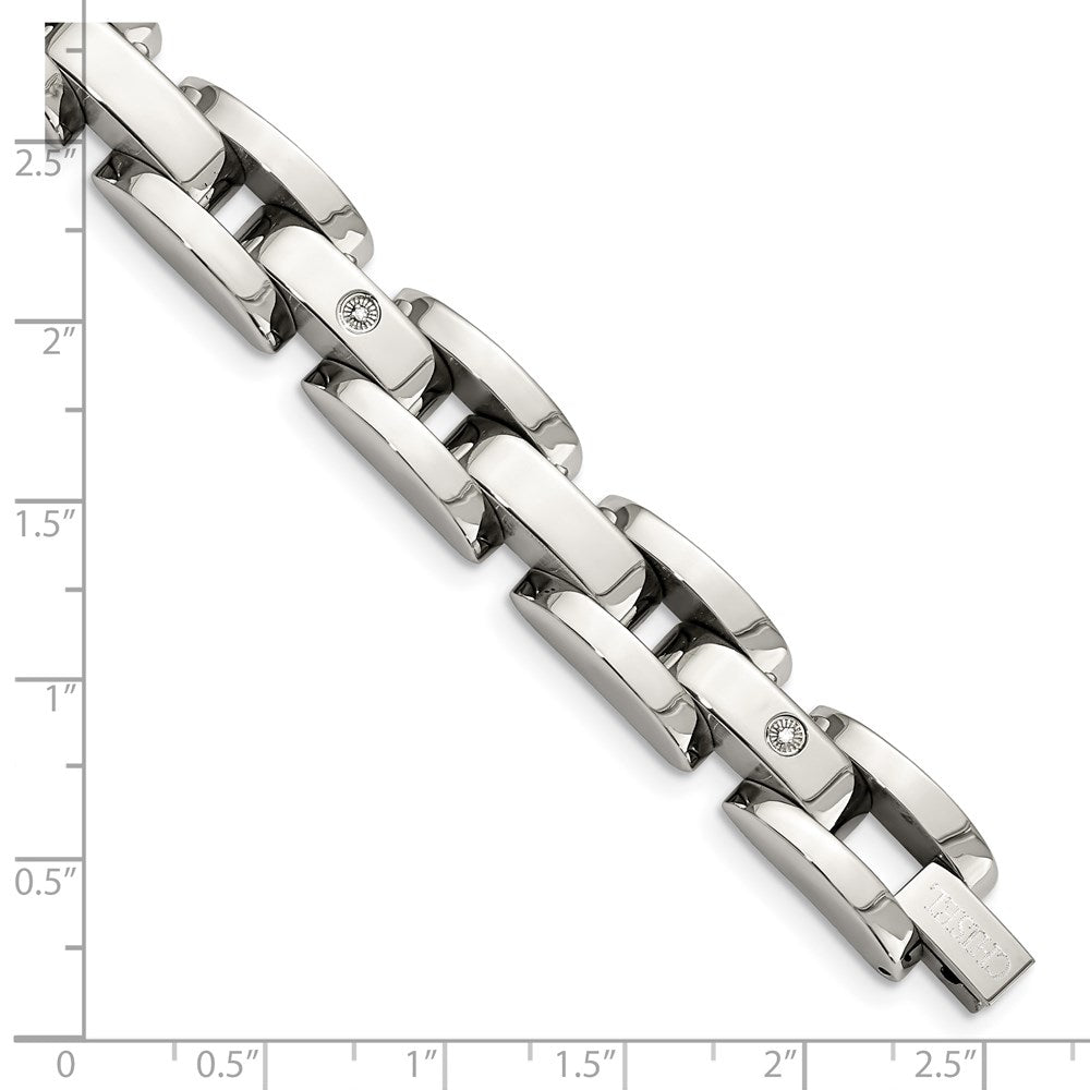 Stainless Steel Chisel Polished With Rhodium-Plated 14K White Gold Accent And .03 Carat Diamond 8.5 Inch Bracelet