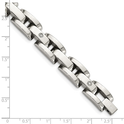 Stainless Steel Chisel Polished With Rhodium-Plated 14K White Gold Accent And .03 Carat Diamond 8.5 Inch Bracelet