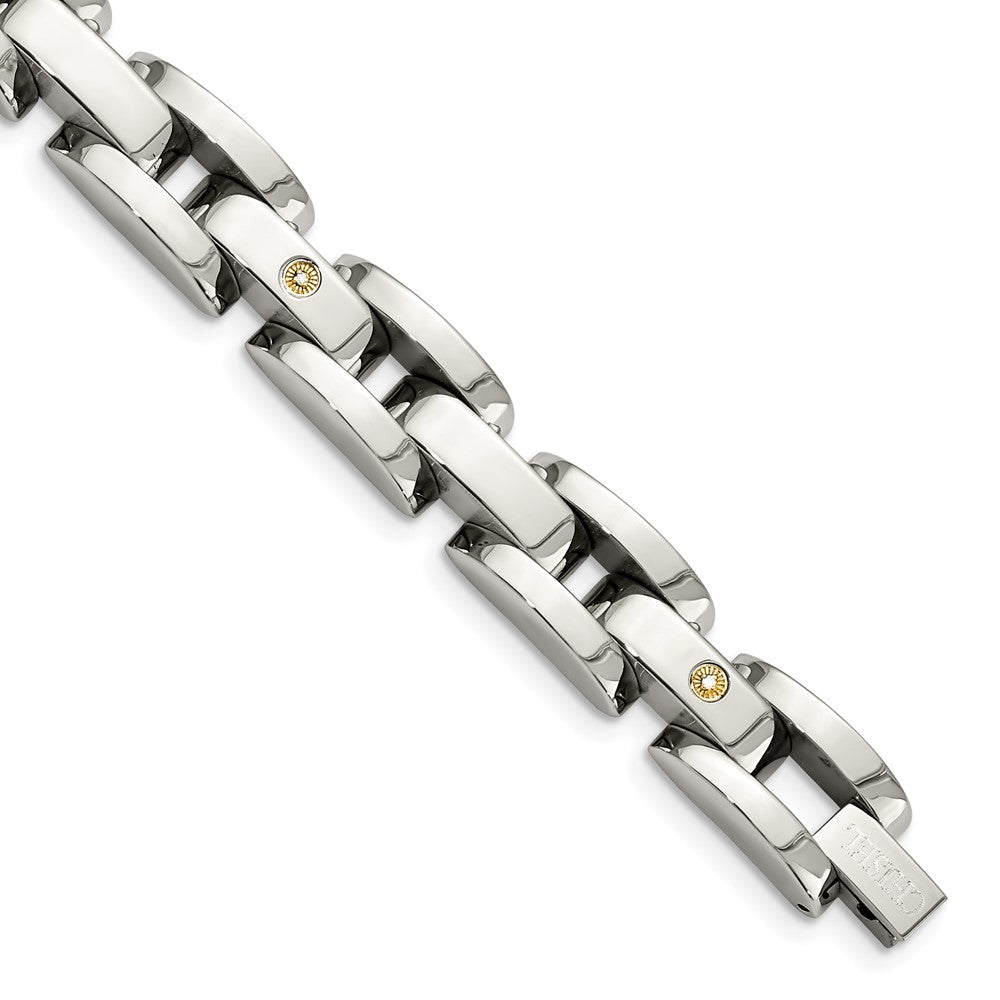 Stainless Steel Chisel Polished With Rhodium-Plated 14K White Gold Accent And .03 Carat Diamond 8.5 Inch Bracelet