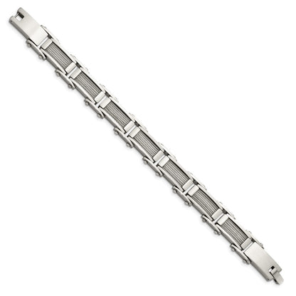 Stainless Steel Chisel Brushed And Polished With Cable Inlay 8.5 Inch Link Bracelet