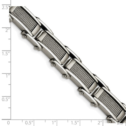 Stainless Steel Chisel Brushed And Polished With Cable Inlay 8.5 Inch Link Bracelet