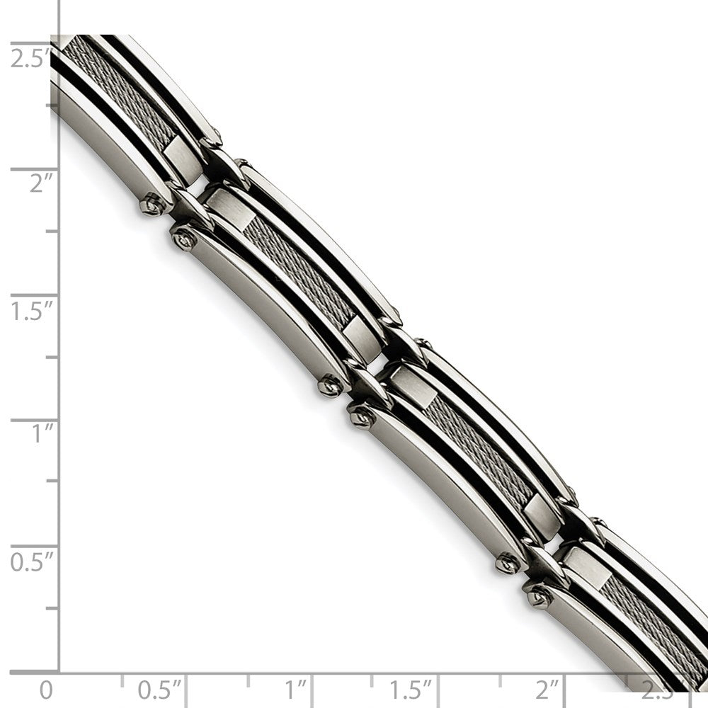Stainless Steel Chisel Brushed And Polished With Cable Inlay 9 Inch Link Bracelet