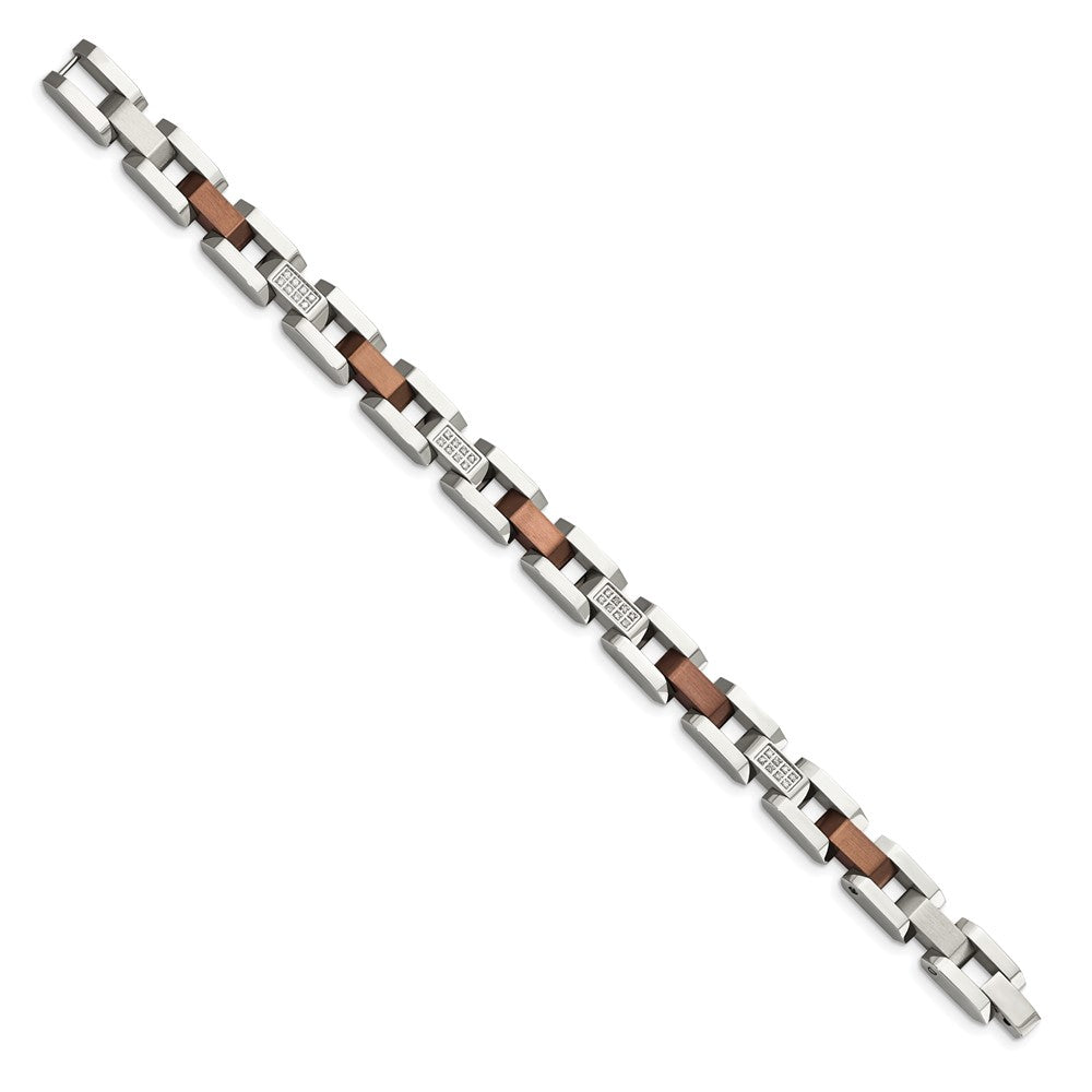 Stainless Steel Chisel Brushed And Polished Brown Ip-Plated With 1/4 Carat Diamond 8.5 Inch Bracelet